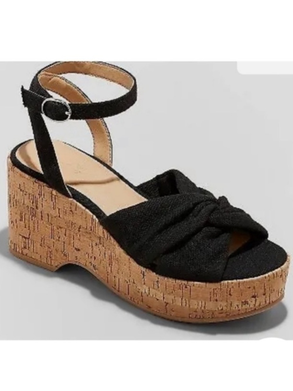 Universal thread Mellie sz 7 black ankle
Strap cork wedge shoes